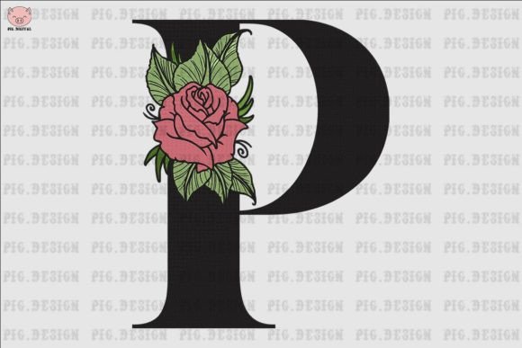 Flower Rose Font P Embroidery Design